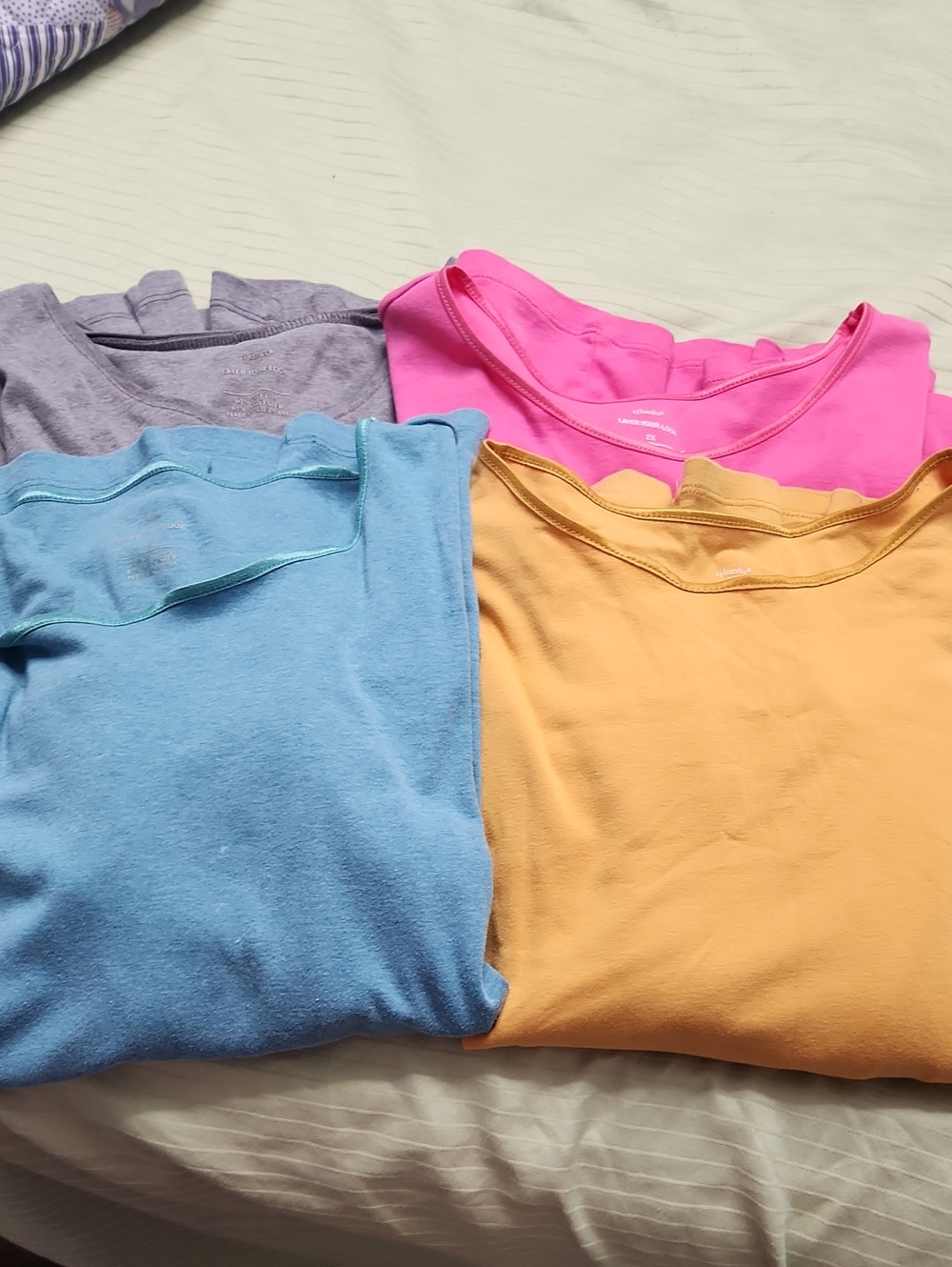 CJ Banks Three Quarter/ Long Sleeve Crewneck Tops in Pink, Teal, Grey, Mustard